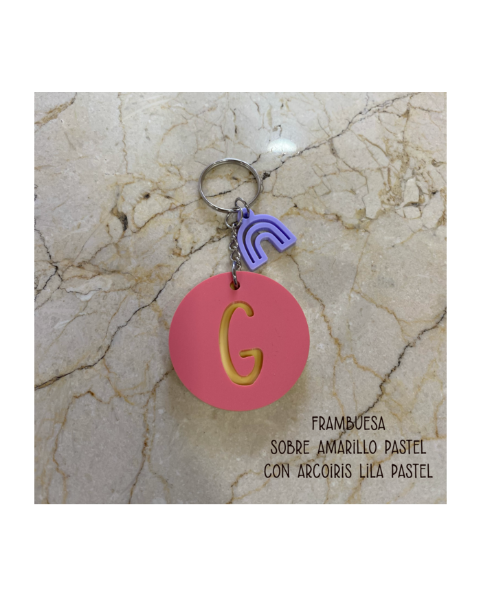 Llavero con Inicial Calada de Dos Colores y Colgante de Símbolos