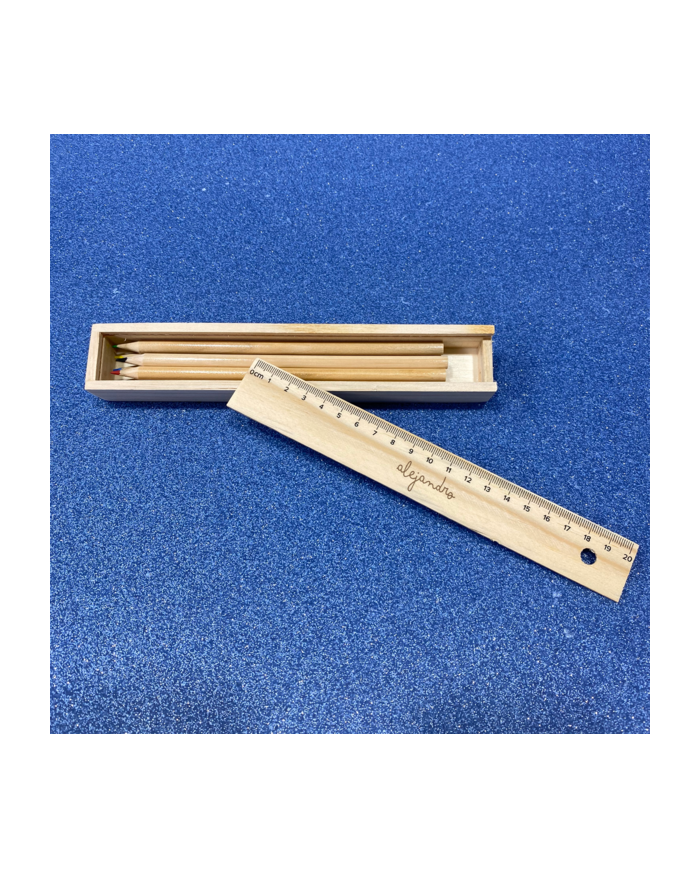 Estuche de Lápices de Madera con Regla Personalizado con Nombre Grabado