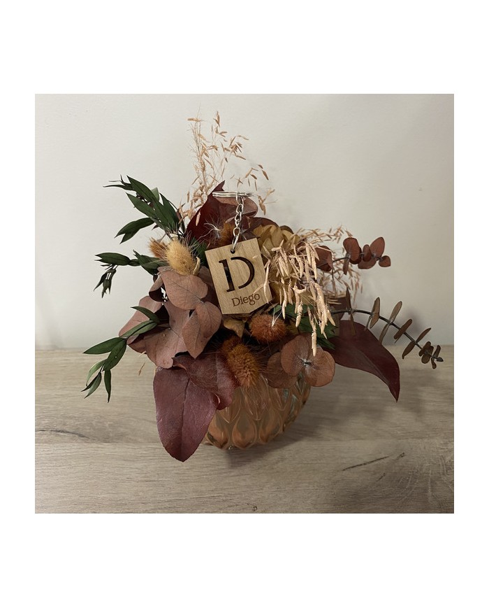 Llavero Etiqueta Pequeño con Inicial Calada y Nombre Grabado en Madera