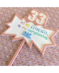 Topper de Colores "No me Estreséis, es mi Cumpleaños" Personalizado Con Nombre y Edad