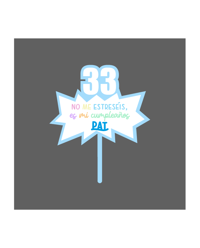 Topper de Colores "No me Estreséis, es mi Cumpleaños" Personalizado Con Nombre y Edad