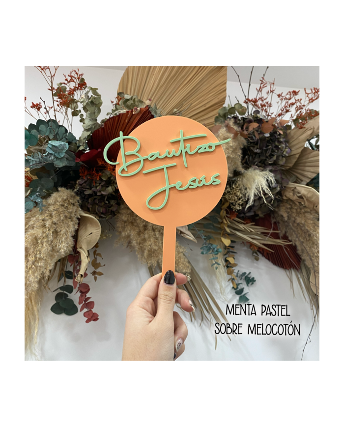 Topper Redondo Bautizo con Nombre en Metacrilato