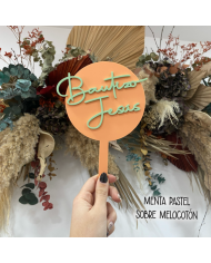 Topper Redondo Bautizo con Nombre en Metacrilato