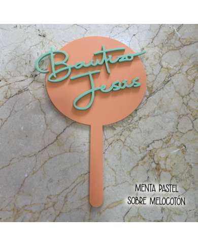 Topper Redondo Bautizo con Nombre en Metacrilato