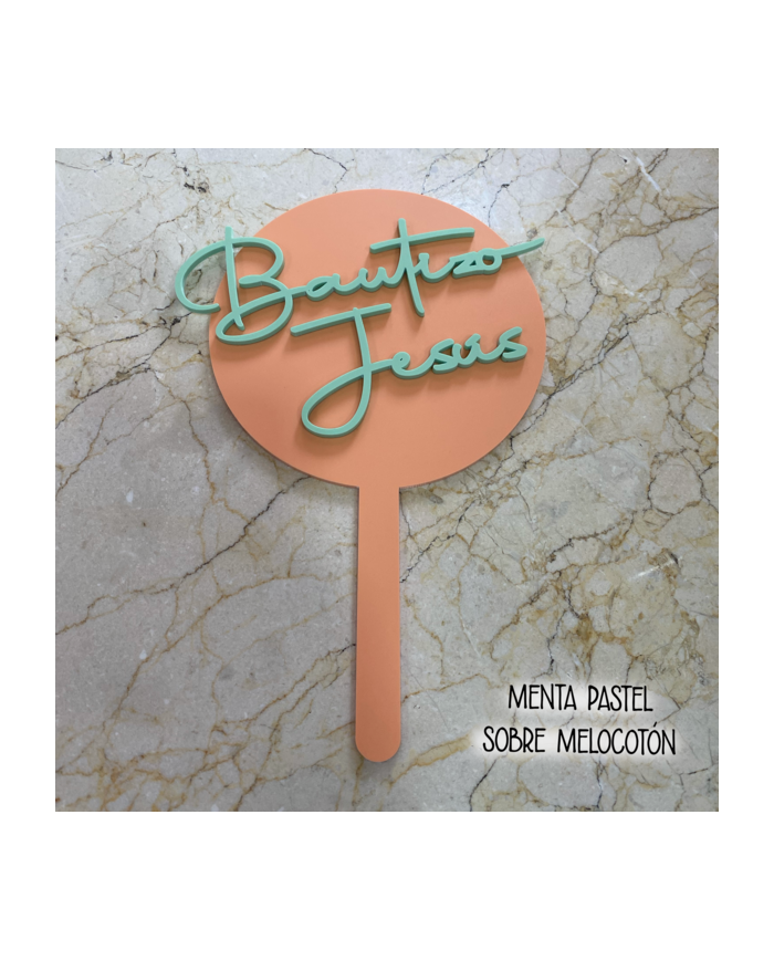 Topper Redondo Bautizo con Nombre en Metacrilato