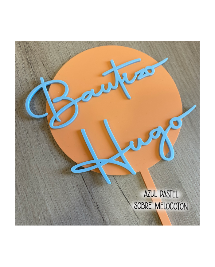 Topper Redondo Bautizo con Nombre en Metacrilato