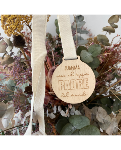 Medalla de Madera "Eres el Mejor Padre del Mundo" Personalizado con Nombre Medalla de Madera "Eres el Mejor Padre del Mundo" Personalizado con Nombre