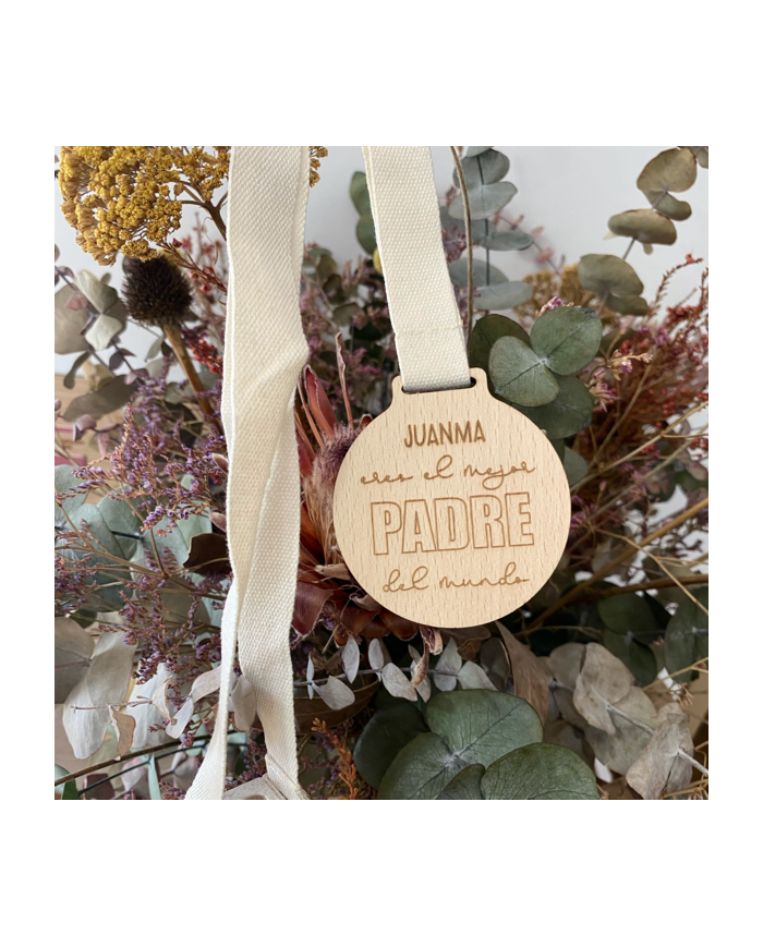Medalla de Madera "Eres el Mejor Padre del Mundo" Personalizado con Nombre