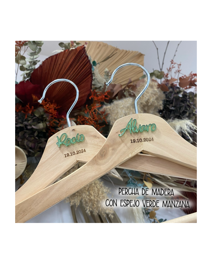 Percha Con Nombre en Metacrilato y Fecha Grabada para Bodas