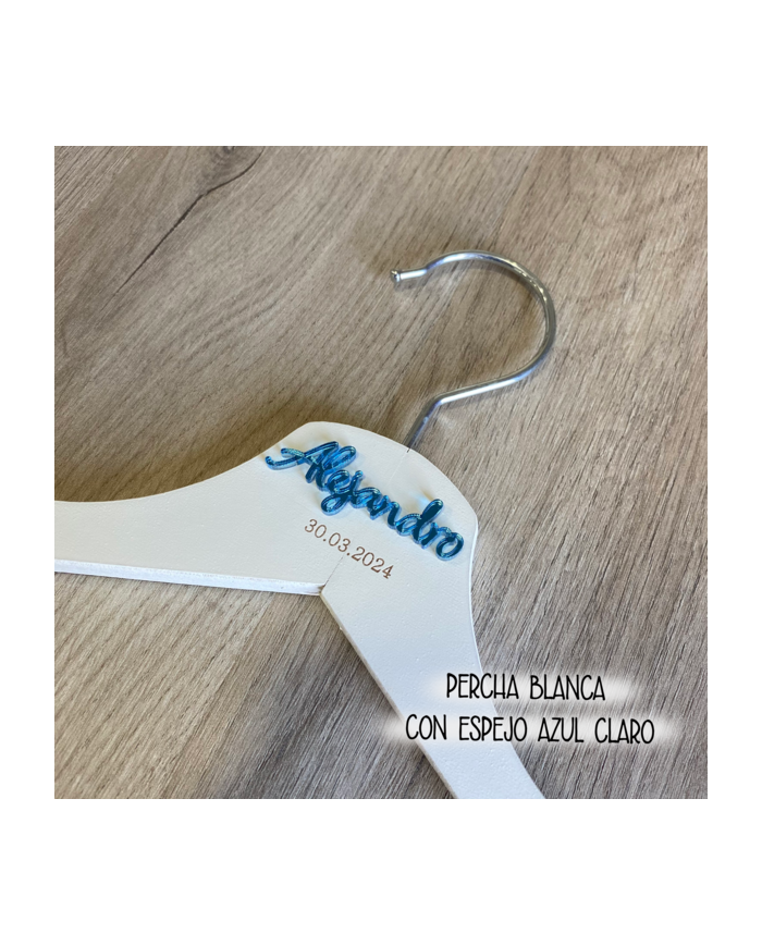 Percha Con Nombre en Metacrilato y Fecha Grabada para Bodas