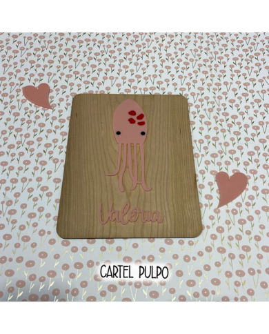 Cartel Infantil Pulpo con Nombre y Frase Opcional Cartel Infantil Pulpo con Nombre y Frase Opcional