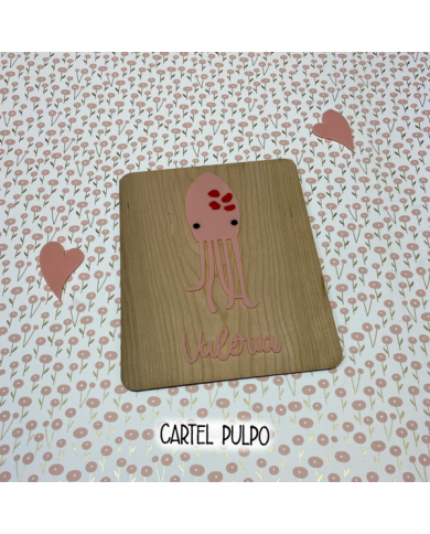 Cartel Infantil Pulpo con Nombre y Frase Opcional Cartel Infantil Pulpo con Nombre y Frase Opcional