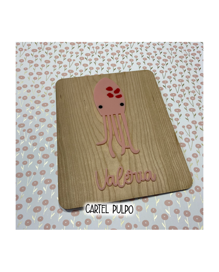 Cartel Infantil Pulpo con Nombre y Frase Opcional