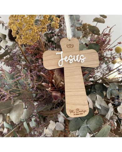 Cruz Decorativa de Madera con Nombre para Bautizos o Comuniones Cruz Decorativa de Madera con Nombre para Bautizos o Comuniones