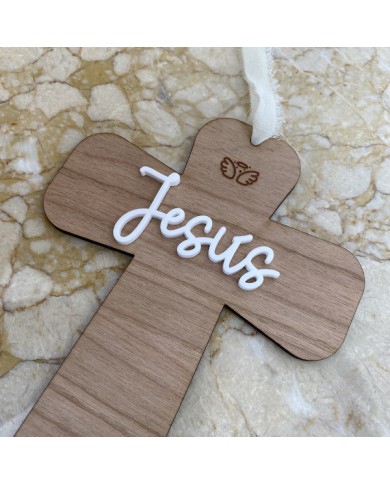 Cruz Decorativa de Madera con Nombre para Bautizos o Comuniones