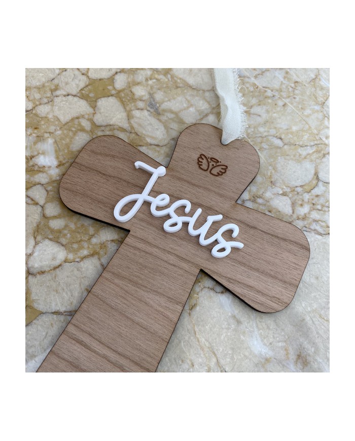 Cruz Decorativa de Madera con Nombre para Bautizos o Comuniones