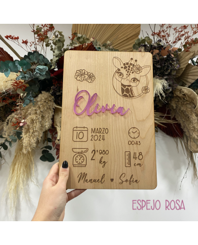 Cartel Personalizado con Nombre y Datos de Recién Nacido con Ilustración de Jirafa Cartel Personalizado con Nombre y Datos de Recién Nacido con Ilustración de Jirafa