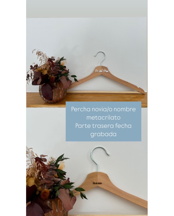 Percha novia/o con nombre en metacrilato
