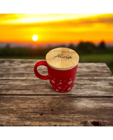 TAZA NAVIDAD CON TAPA MADERA