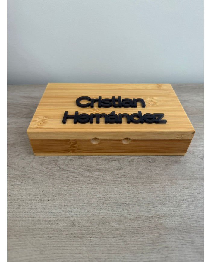 DOMINÓ CAJA MADERA CON PIEZAS BLANCAS, NOMBRE Y APELLIDO