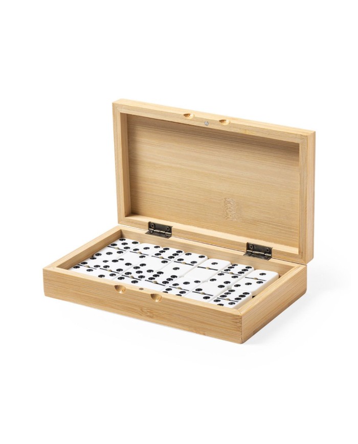 DOMINÓ CAJA MADERA CON PIEZAS BLANCAS, NOMBRE Y APELLIDO