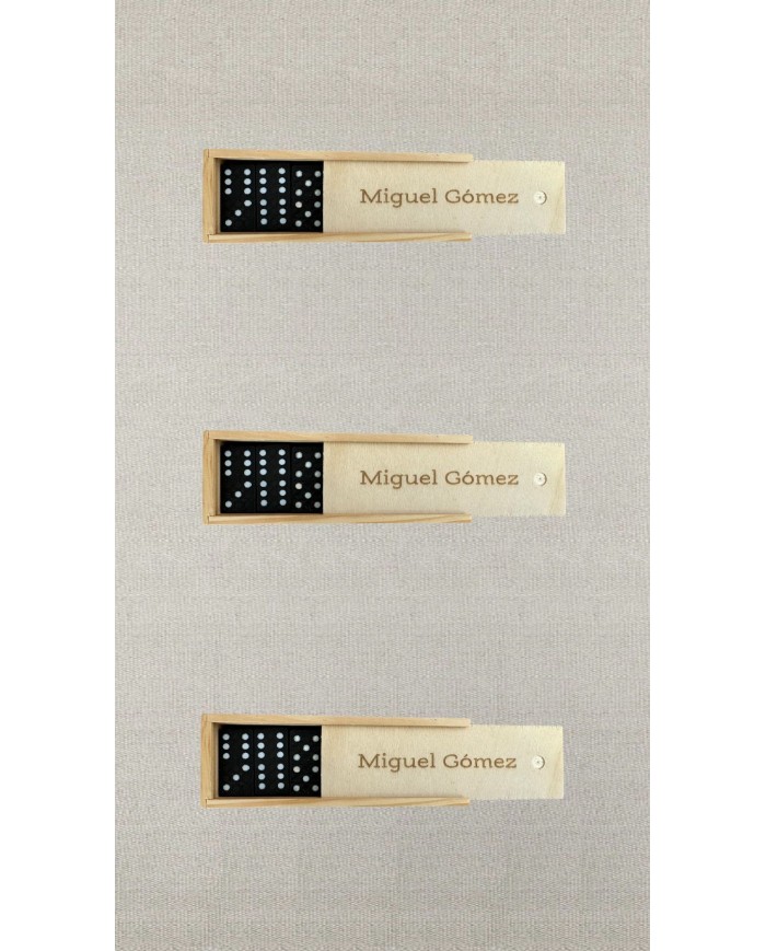 DOMINÓ PIEZAS NEGRAS CON NOMBRE Y APELLIDO GRABADO