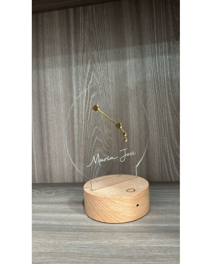 LAMPARA CONSTELACIONES CON 1 NOMBRE, BASE INALAMBRICA DE MADERA