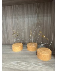 LAMPARA CONSTELACIONES CON 1 NOMBRE, BASE INALAMBRICA EFECTO MADERA