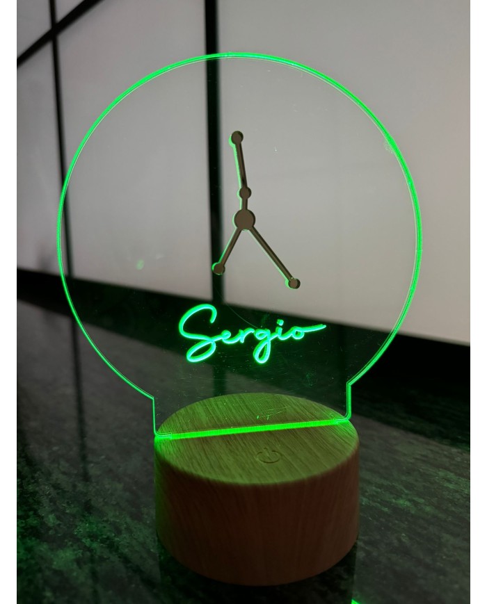 LAMPARA CONSTELACIONES CON 1 NOMBRE, BASE INALAMBRICA EFECTO MADERA