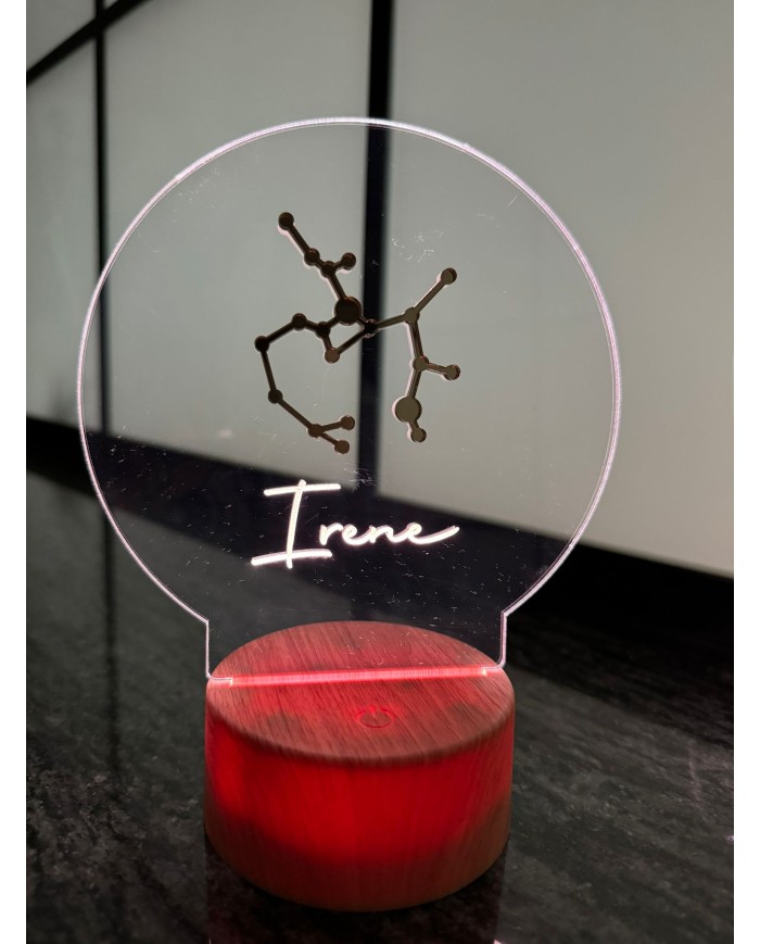 LAMPARA CONSTELACIONES CON 1 NOMBRE, BASE INALAMBRICA EFECTO MADERA