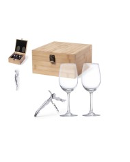 CAJA 2 COPAS DE VINO GRABADAS Y SACACORCHOS. CAJA CON NOMBRE Y APELLIDO GRABADO