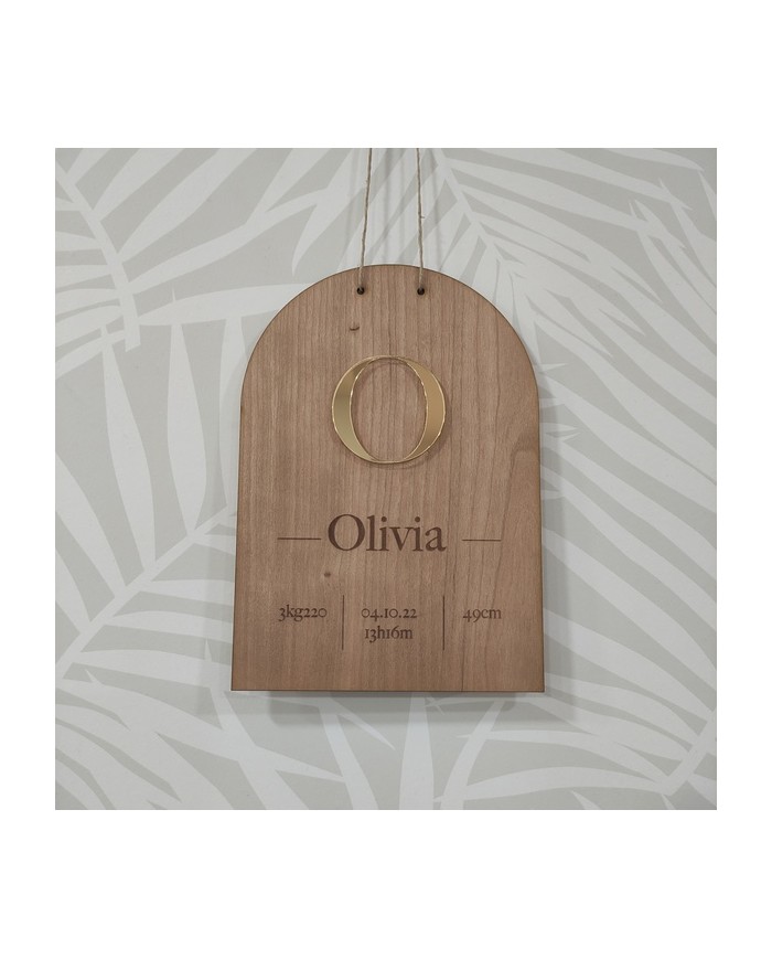 Colgador Datos Recién Nacido con Inicial en Metacrilato Espejo