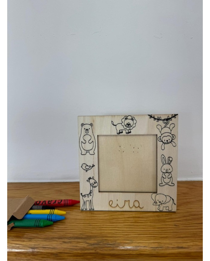 PORTAFOTOS ANIMALES CON CERAS DE COLORES Y NOMBRE GRABADO