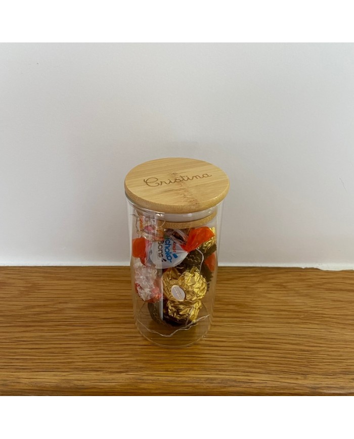 BOTE DE CRISTAL GRANDE CON TAPA BAMBU MADERA BOTE DE CRISTAL GRANDE CON TAPA BAMBU MADERA