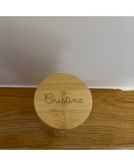 BOTE DE CRISTAL GRANDE CON TAPA BAMBU MADERA BOTE DE CRISTAL GRANDE CON TAPA BAMBU MADERA