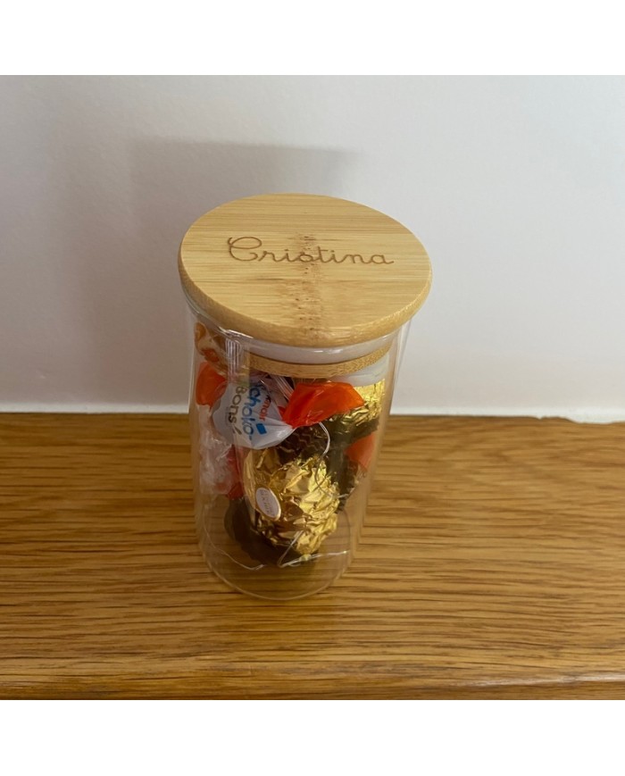 BOTE DE CRISTAL GRANDE CON TAPA BAMBU MADERA BOTE DE CRISTAL GRANDE CON TAPA BAMBU MADERA