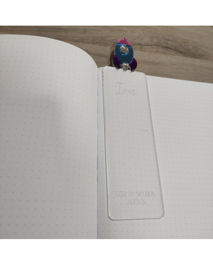 Marcapáginas Cohete con Nombre y Frase