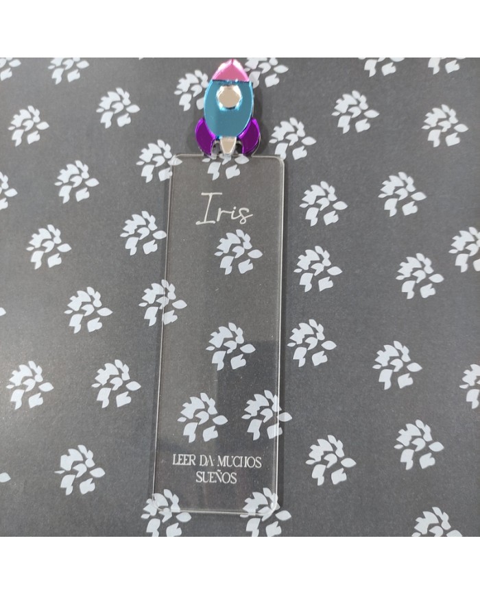 Marcapáginas Cohete con Nombre y Frase